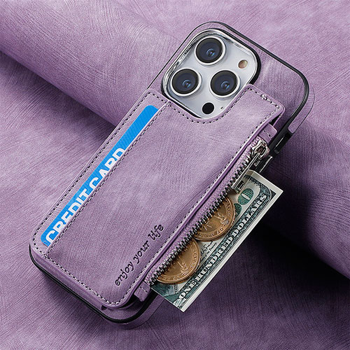Soft Silicone Gel Leather Snap On Case Cover SD8 for Apple iPhone 14 Pro Max Clove Purple