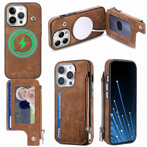 Soft Silicone Gel Leather Snap On Case Cover SD9 for Apple iPhone 14 Pro Brown