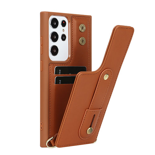 Soft Silicone Gel Leather Snap On Case Cover SY1 for Samsung Galaxy S23 Ultra 5G Brown