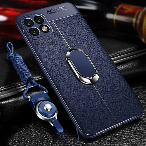 Soft Silicone Gel Leather Snap On Case Cover with Magnetic Finger Ring Stand for Huawei Enjoy 20 5G Blue