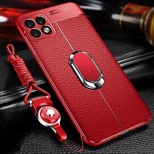 Soft Silicone Gel Leather Snap On Case Cover with Magnetic Finger Ring Stand for Huawei Enjoy 20 5G Red