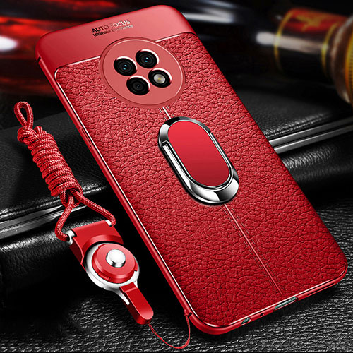 Soft Silicone Gel Leather Snap On Case Cover with Magnetic Finger Ring Stand for Huawei Enjoy 20 Plus 5G Red