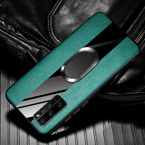 Soft Silicone Gel Leather Snap On Case Cover with Magnetic Finger Ring Stand for Huawei Honor 30 Pro Green