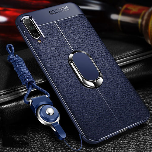 Soft Silicone Gel Leather Snap On Case Cover with Magnetic Finger Ring Stand for Huawei Honor 9X Pro Blue