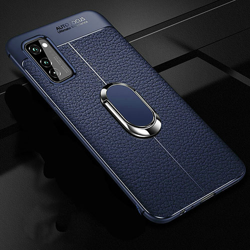 Soft Silicone Gel Leather Snap On Case Cover with Magnetic Finger Ring Stand for Huawei Honor V30 Pro 5G Blue