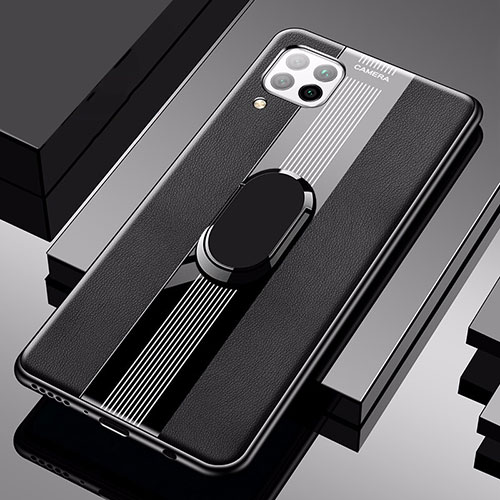 Soft Silicone Gel Leather Snap On Case Cover with Magnetic Finger Ring Stand for Huawei Nova 6 SE Black