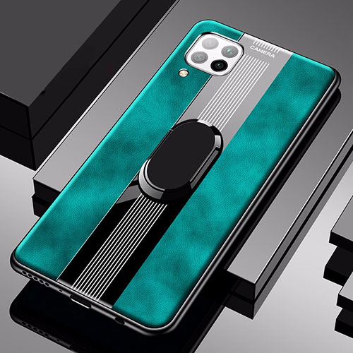 Soft Silicone Gel Leather Snap On Case Cover with Magnetic Finger Ring Stand for Huawei P40 Lite Green