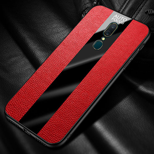 Soft Silicone Gel Leather Snap On Case Cover with Magnetic Finger Ring Stand for Oppo A9 Red