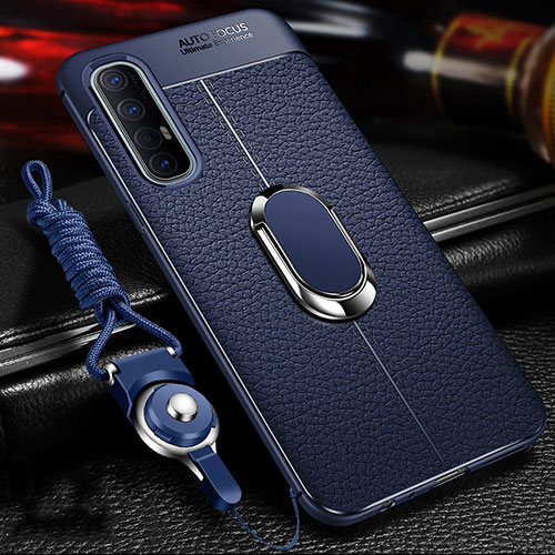Soft Silicone Gel Leather Snap On Case Cover with Magnetic Finger Ring Stand for Oppo Find X2 Neo Blue