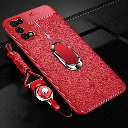 Soft Silicone Gel Leather Snap On Case Cover with Magnetic Finger Ring Stand for Oppo K7x 5G Red