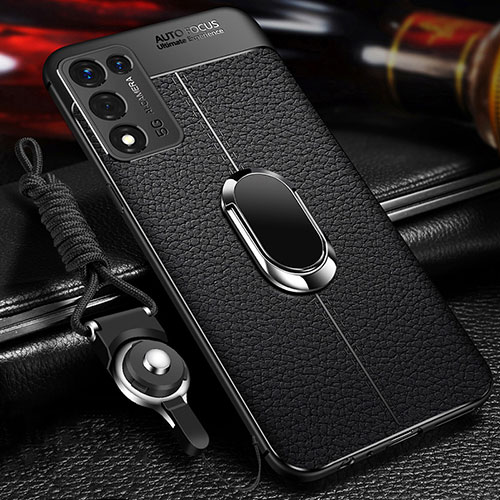 Soft Silicone Gel Leather Snap On Case Cover with Magnetic Finger Ring Stand for Oppo K9S 5G Black