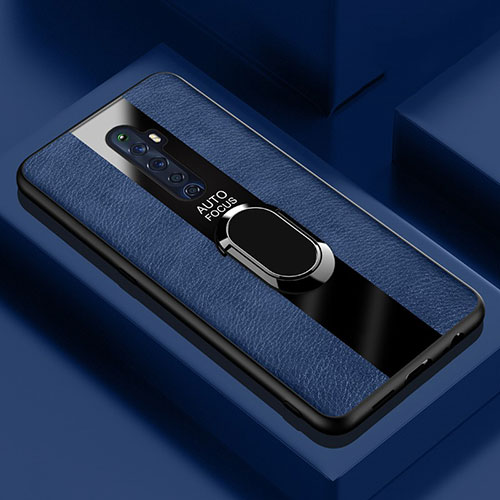 Soft Silicone Gel Leather Snap On Case Cover with Magnetic Finger Ring Stand for Oppo Reno2 Z Blue