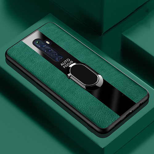 Soft Silicone Gel Leather Snap On Case Cover with Magnetic Finger Ring Stand for Oppo Reno2 Z Green