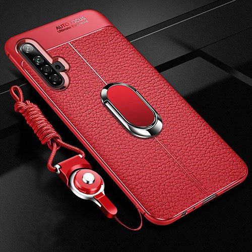 Soft Silicone Gel Leather Snap On Case Cover with Magnetic Finger Ring Stand for Realme X3 SuperZoom Red