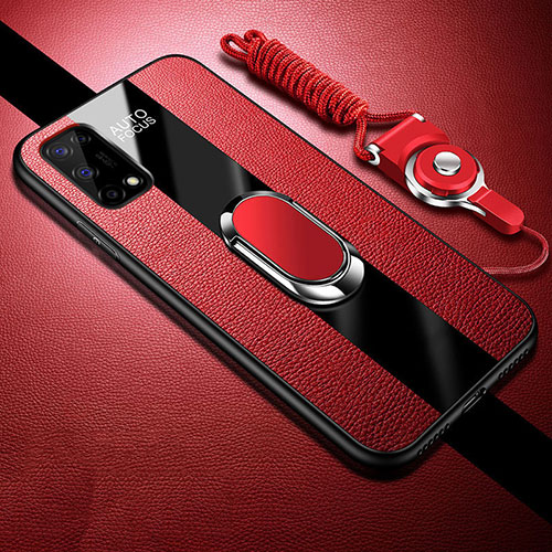 Soft Silicone Gel Leather Snap On Case Cover with Magnetic Finger Ring Stand for Realme X7 5G Red