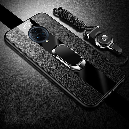 Soft Silicone Gel Leather Snap On Case Cover with Magnetic Finger Ring Stand for Vivo Nex 3 5G Black