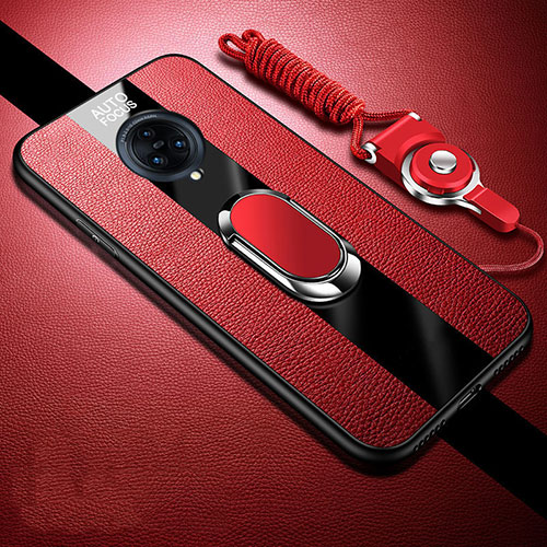 Soft Silicone Gel Leather Snap On Case Cover with Magnetic Finger Ring Stand for Vivo Nex 3 Red