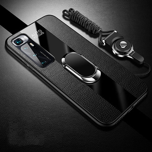 Soft Silicone Gel Leather Snap On Case Cover with Magnetic Finger Ring Stand for Xiaomi Mi 10 Ultra Black