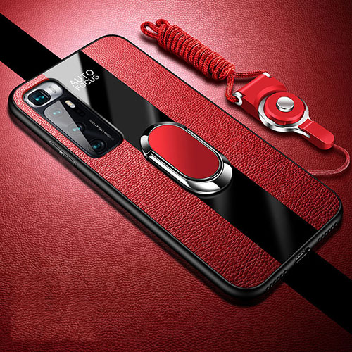 Soft Silicone Gel Leather Snap On Case Cover with Magnetic Finger Ring Stand for Xiaomi Mi 10 Ultra Red