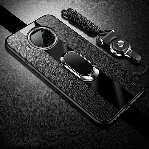 Soft Silicone Gel Leather Snap On Case Cover with Magnetic Finger Ring Stand for Xiaomi Mi 10i 5G Black