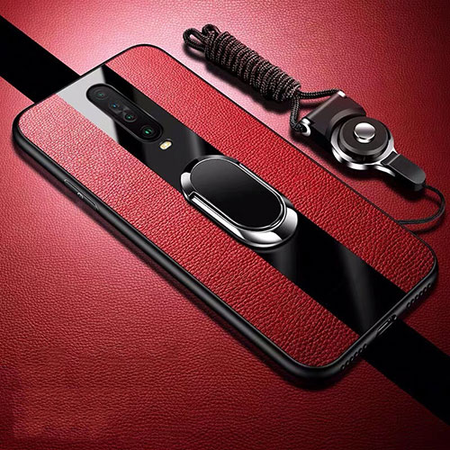 Soft Silicone Gel Leather Snap On Case Cover with Magnetic Finger Ring Stand for Xiaomi Poco X2 Red