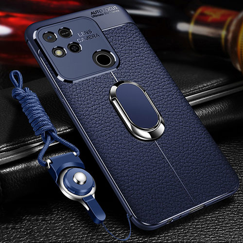 Soft Silicone Gel Leather Snap On Case Cover with Magnetic Finger Ring Stand for Xiaomi Redmi 10A 4G Blue