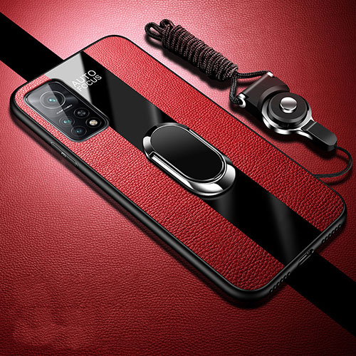 Soft Silicone Gel Leather Snap On Case Cover with Magnetic Finger Ring Stand for Xiaomi Redmi K30S 5G Red