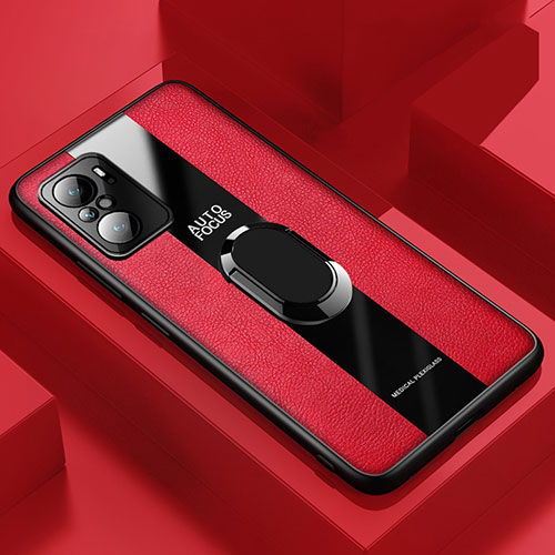 Soft Silicone Gel Leather Snap On Case Cover with Magnetic Finger Ring Stand PB1 for Xiaomi Mi 11X Pro 5G Red