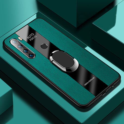 Soft Silicone Gel Leather Snap On Case Cover with Magnetic Finger Ring Stand PB1 for Xiaomi Redmi Note 8 (2021) Green