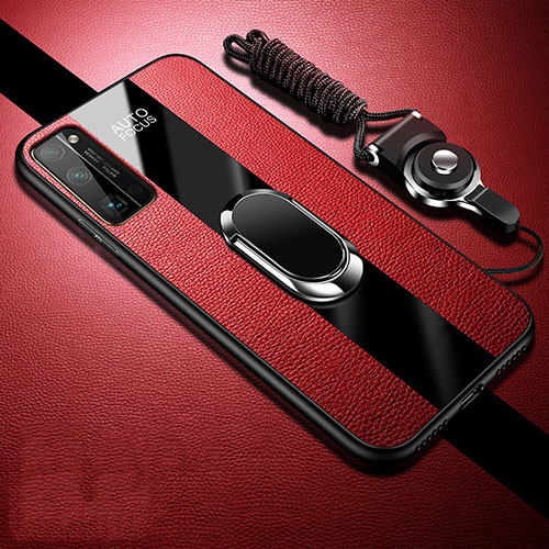 Soft Silicone Gel Leather Snap On Case Cover with Magnetic Finger Ring Stand S01 for Huawei Honor 30 Pro+ Plus Red