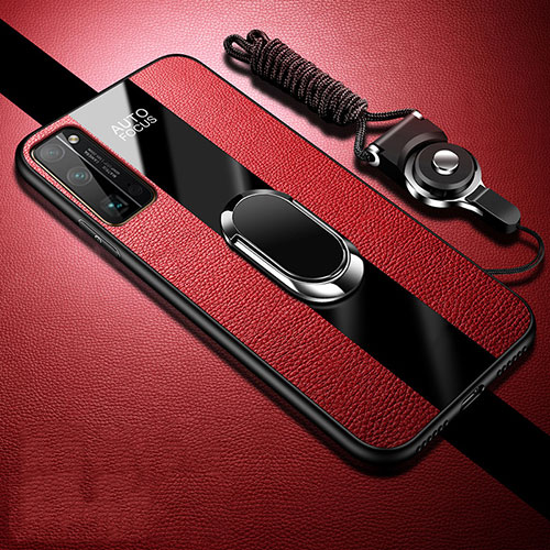 Soft Silicone Gel Leather Snap On Case Cover with Magnetic Finger Ring Stand S01 for Huawei Honor 30 Pro Red