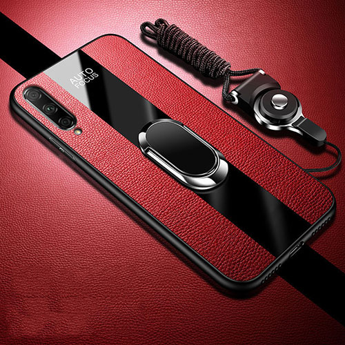 Soft Silicone Gel Leather Snap On Case Cover with Magnetic Finger Ring Stand S01 for Huawei Honor 9X Pro Red