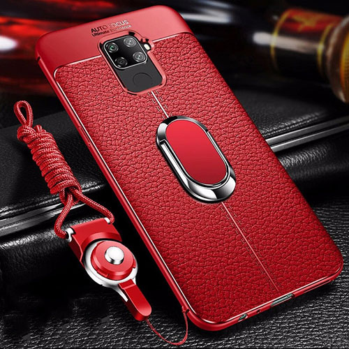 Soft Silicone Gel Leather Snap On Case Cover with Magnetic Finger Ring Stand S01 for Huawei Mate 30 Lite Red