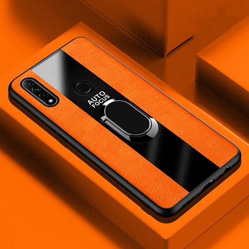 Soft Silicone Gel Leather Snap On Case Cover with Magnetic Finger Ring Stand S01 for Oppo A31 Orange