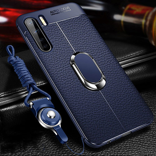 Soft Silicone Gel Leather Snap On Case Cover with Magnetic Finger Ring Stand S01 for Oppo A91 Blue