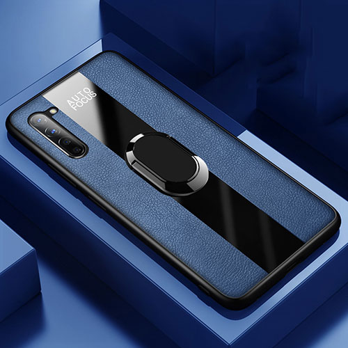 Soft Silicone Gel Leather Snap On Case Cover with Magnetic Finger Ring Stand S01 for Oppo Find X2 Lite Blue