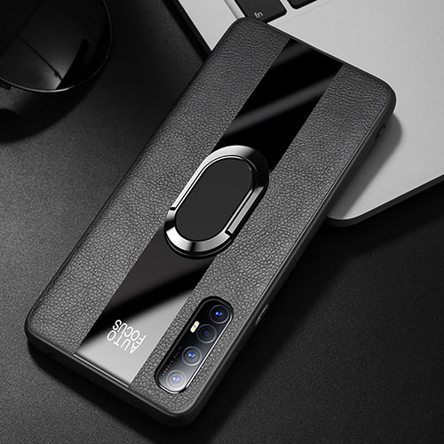 Soft Silicone Gel Leather Snap On Case Cover with Magnetic Finger Ring Stand S01 for Oppo Find X2 Neo Black