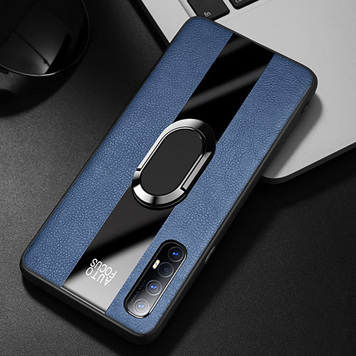 Soft Silicone Gel Leather Snap On Case Cover with Magnetic Finger Ring Stand S01 for Oppo Find X2 Neo Blue