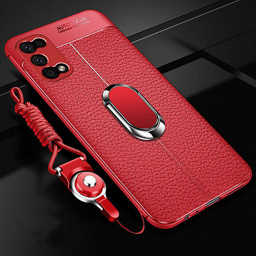 Soft Silicone Gel Leather Snap On Case Cover with Magnetic Finger Ring Stand S01 for Realme V5 5G Red