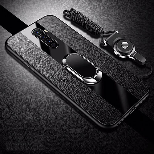 Soft Silicone Gel Leather Snap On Case Cover with Magnetic Finger Ring Stand S01 for Realme X2 Pro Black