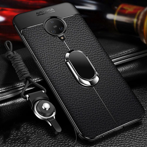 Soft Silicone Gel Leather Snap On Case Cover with Magnetic Finger Ring Stand S01 for Vivo Nex 3 Black