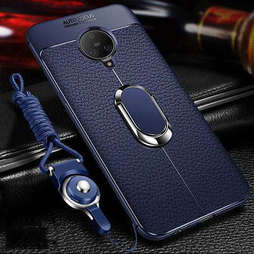 Soft Silicone Gel Leather Snap On Case Cover with Magnetic Finger Ring Stand S01 for Vivo Nex 3 Blue