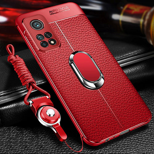 Soft Silicone Gel Leather Snap On Case Cover with Magnetic Finger Ring Stand S01 for Xiaomi Mi 10T Pro 5G Red