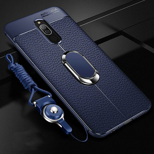 Soft Silicone Gel Leather Snap On Case Cover with Magnetic Finger Ring Stand S01 for Xiaomi Redmi 8 Blue