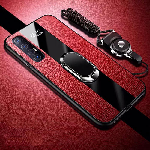 Soft Silicone Gel Leather Snap On Case Cover with Magnetic Finger Ring Stand S03 for Oppo Find X2 Neo Red