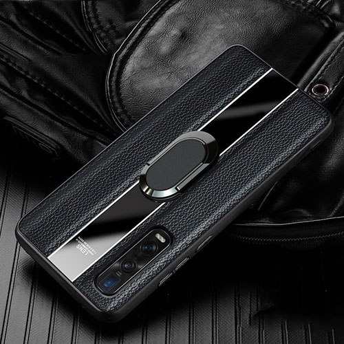 Soft Silicone Gel Leather Snap On Case Cover with Magnetic Finger Ring Stand S03 for Oppo Find X2 Pro Black