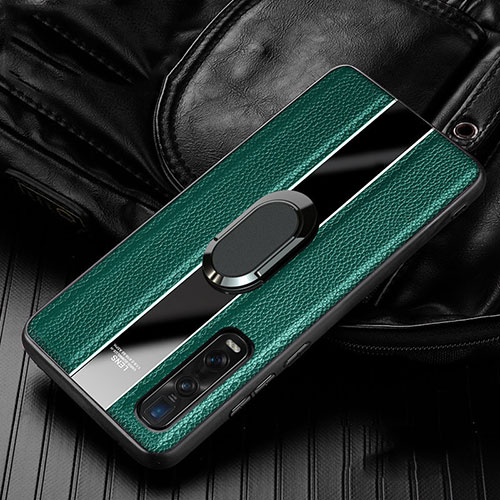 Soft Silicone Gel Leather Snap On Case Cover with Magnetic Finger Ring Stand S03 for Oppo Find X2 Pro Green