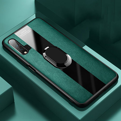 Soft Silicone Gel Leather Snap On Case Cover with Magnetic Finger Ring Stand T01 for Huawei Nova 6 5G Green