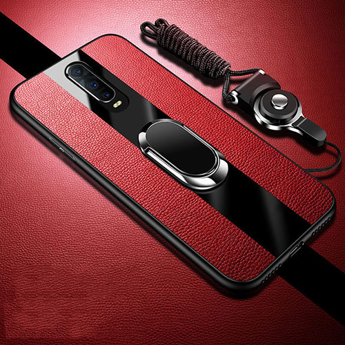 Soft Silicone Gel Leather Snap On Case Cover with Magnetic Finger Ring Stand T01 for Oppo RX17 Pro Red