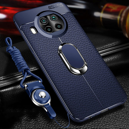 Soft Silicone Gel Leather Snap On Case Cover with Magnetic Finger Ring Stand T01 for Xiaomi Mi 10T Lite 5G Blue